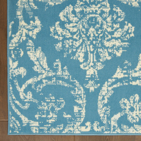 2' X 4' Blue Damask Power Loom Area Rug